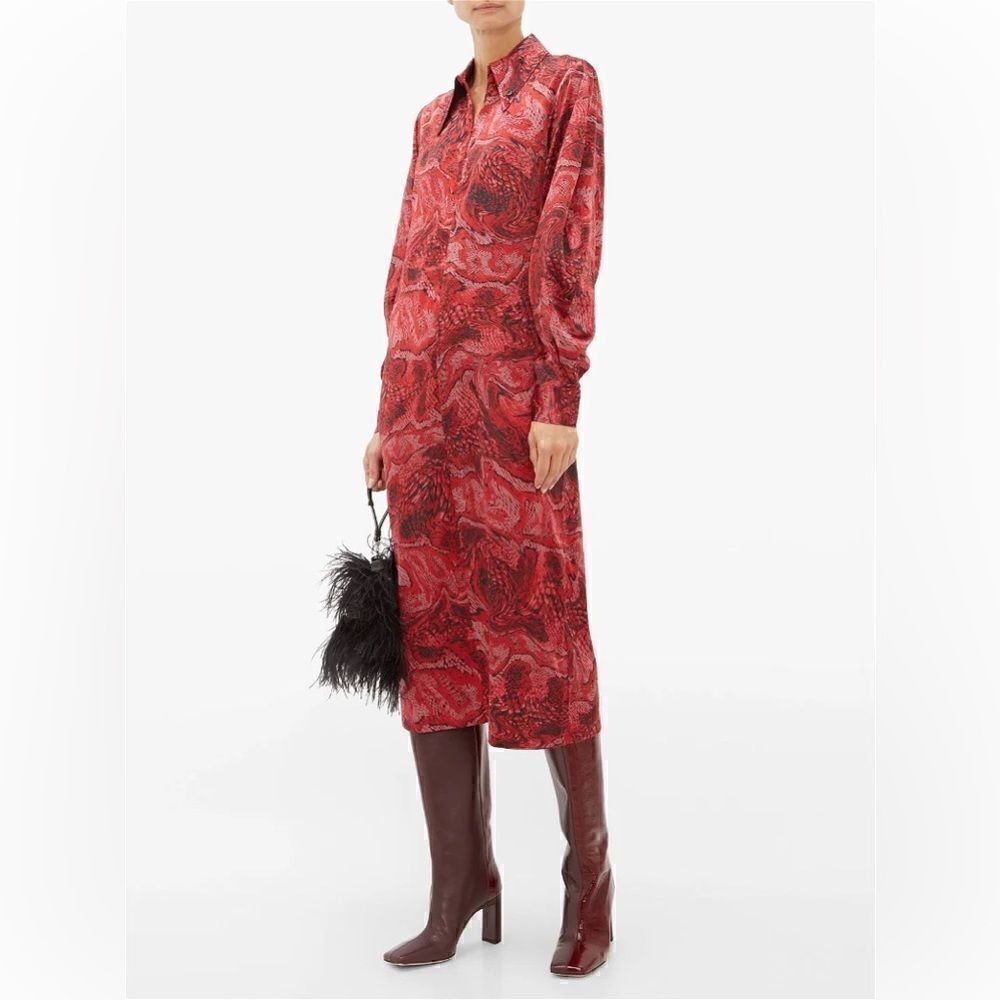 Ganni Snake-Print Silk-Blendsatin Mididress